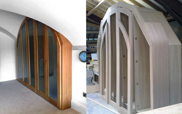 Bespoke arched oak wardrobe — finished installation and workshop build